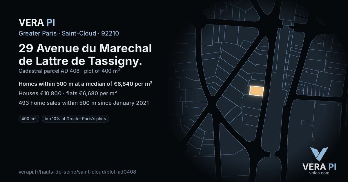 29 Avenue du Marechal de Lattre de Tassigny, Saint-Cloud at night – the plot lit, the parcels around coloured by the prices near them