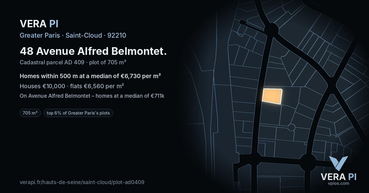 48 Avenue Alfred Belmontet, Saint-Cloud at night – the plot lit, the parcels around coloured by the prices near them
