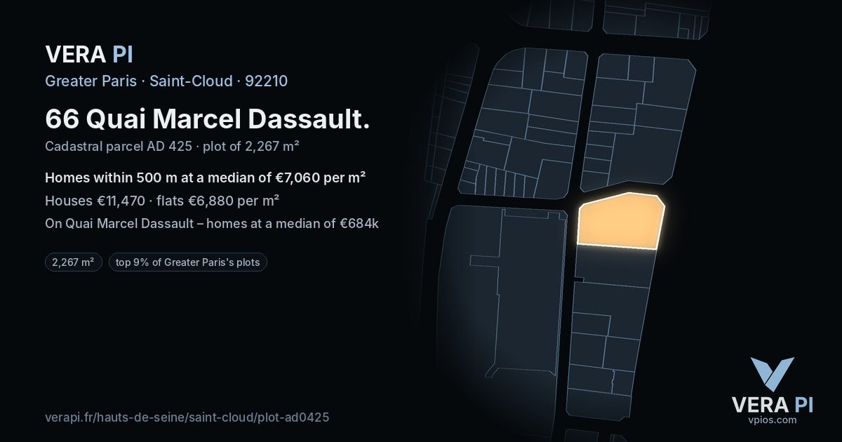 66 Quai Marcel Dassault, Saint-Cloud at night – the plot lit, the parcels around coloured by the prices near them