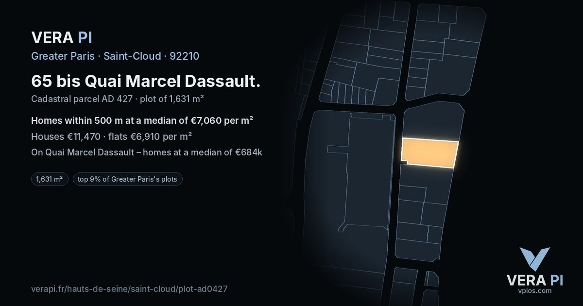 65 bis Quai Marcel Dassault, Saint-Cloud at night – the plot lit, the parcels around coloured by the prices near them