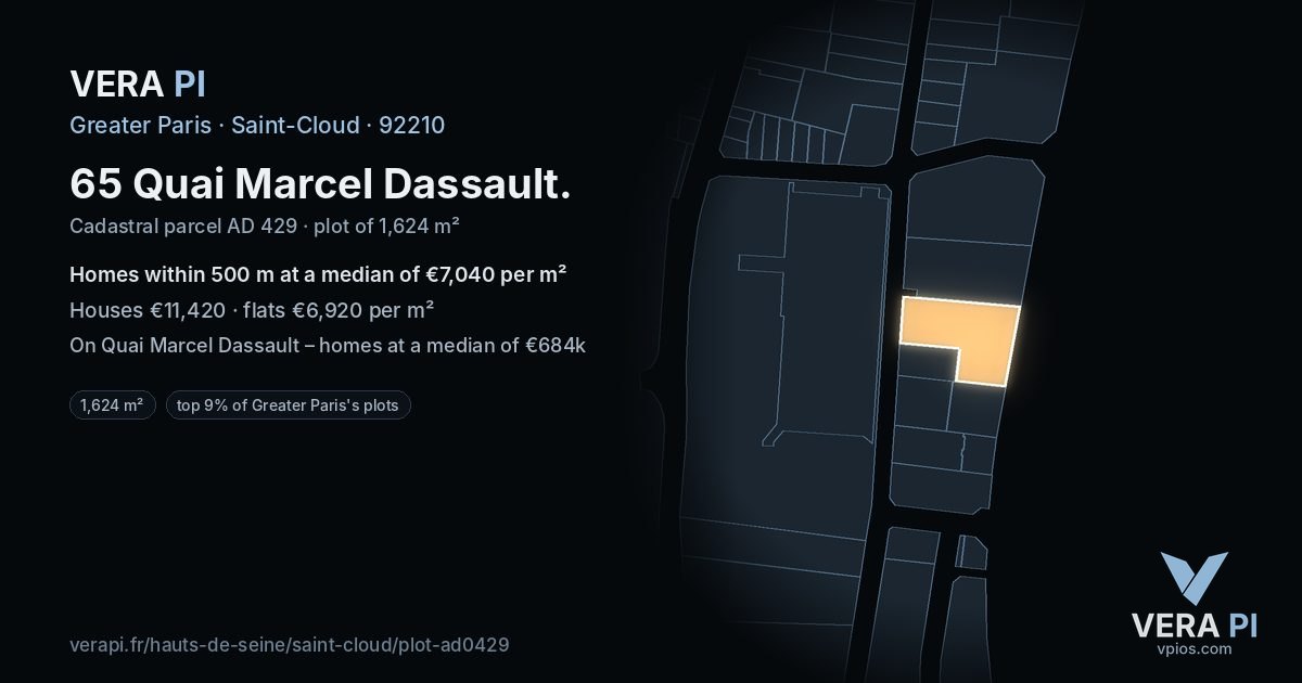 65 Quai Marcel Dassault, Saint-Cloud at night – the plot lit, the parcels around coloured by the prices near them