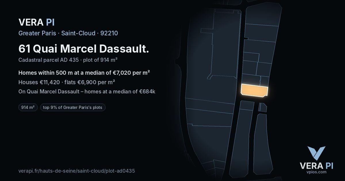 61 Quai Marcel Dassault, Saint-Cloud at night – the plot lit, the parcels around coloured by the prices near them