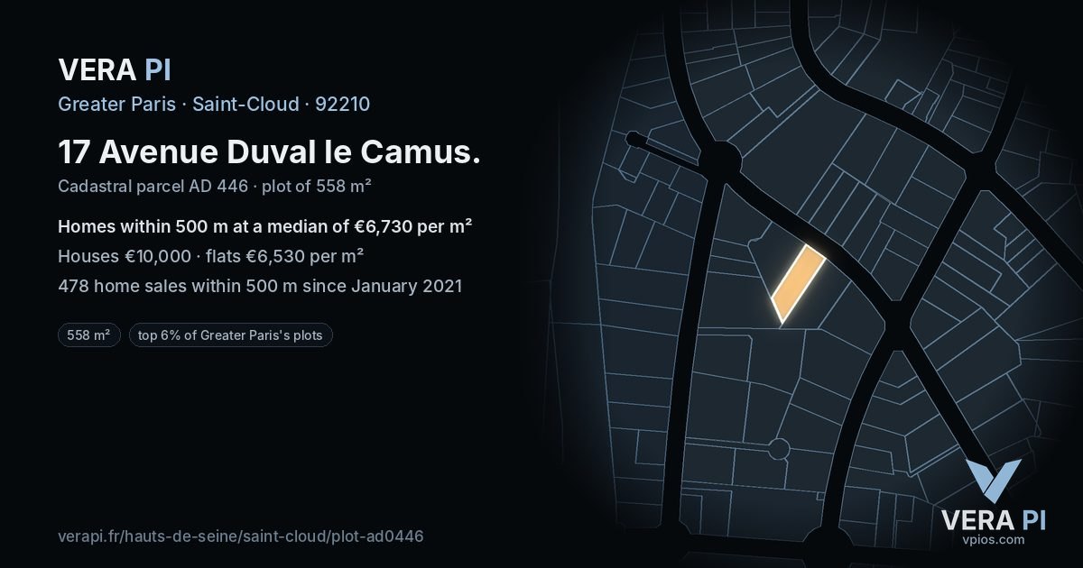 17 Avenue Duval le Camus, Saint-Cloud at night – the plot lit, the parcels around coloured by the prices near them
