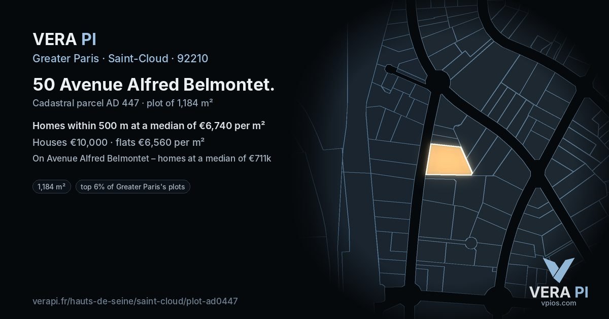 50 Avenue Alfred Belmontet, Saint-Cloud at night – the plot lit, the parcels around coloured by the prices near them