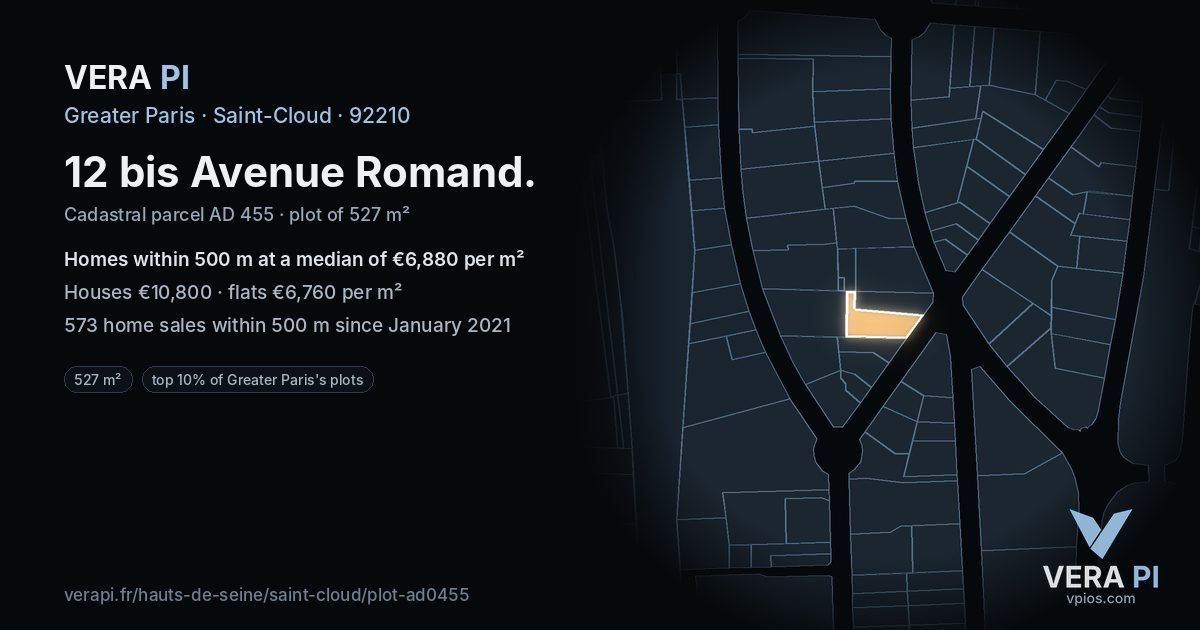 12 bis Avenue Romand, Saint-Cloud at night – the plot lit, the parcels around coloured by the prices near them