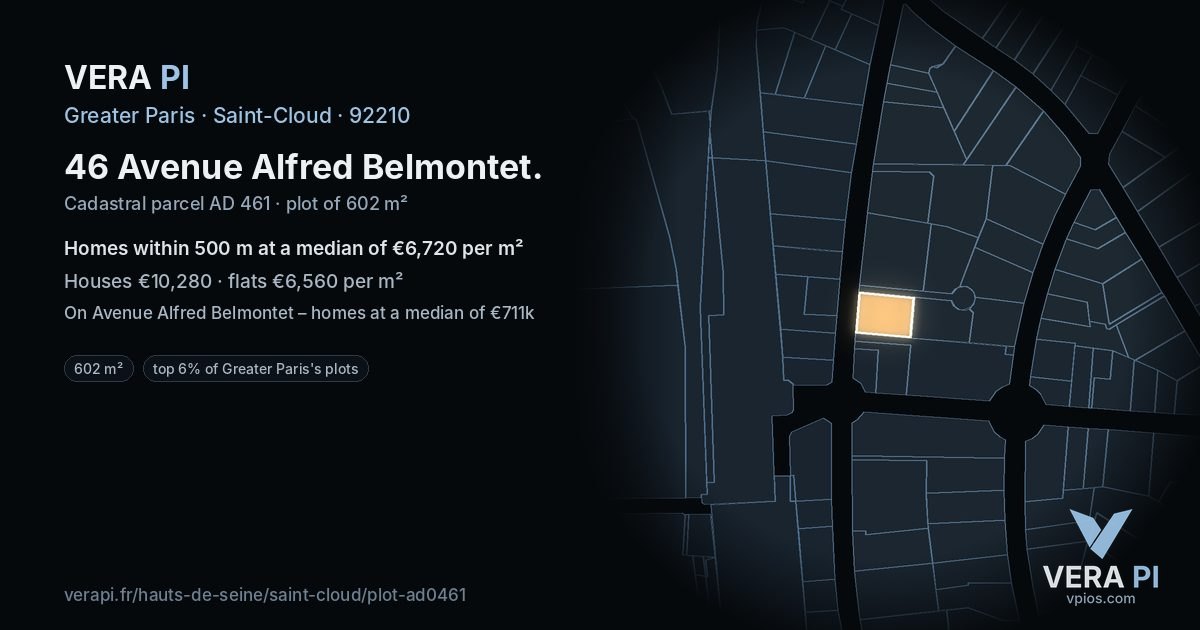 46 Avenue Alfred Belmontet, Saint-Cloud at night – the plot lit, the parcels around coloured by the prices near them