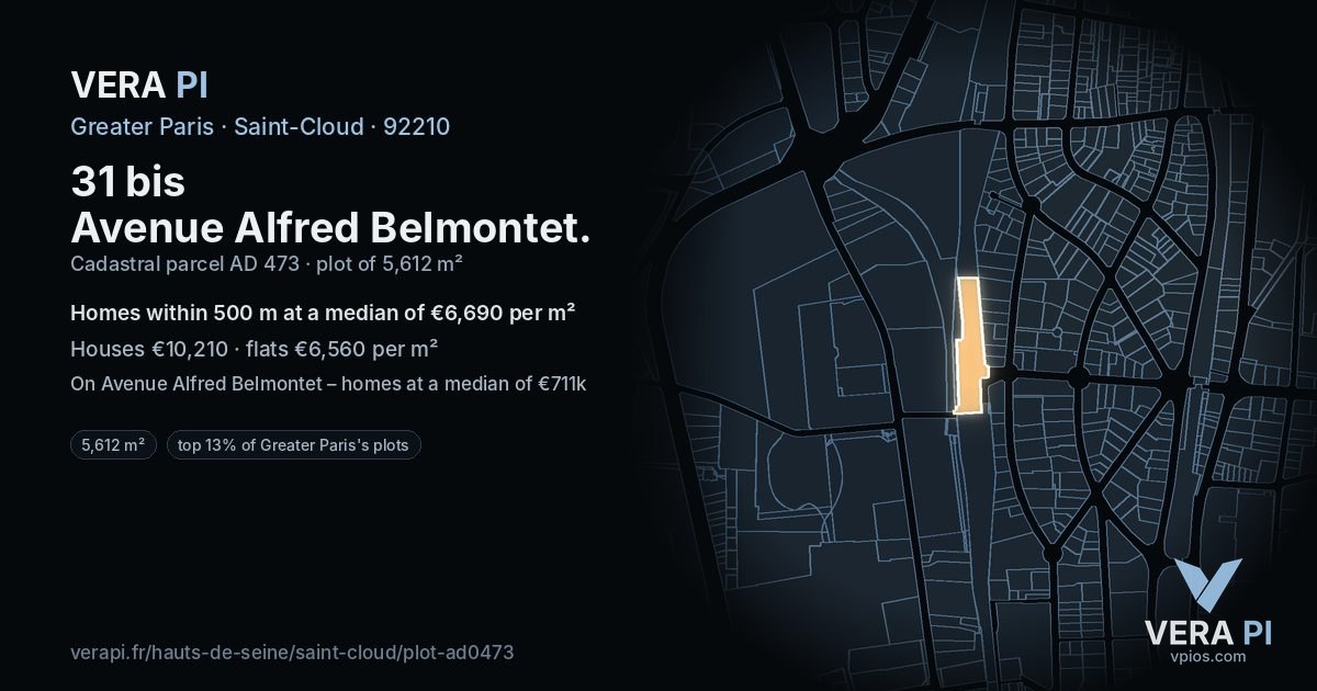 31 bis Avenue Alfred Belmontet, Saint-Cloud at night – the plot lit, the parcels around coloured by the prices near them