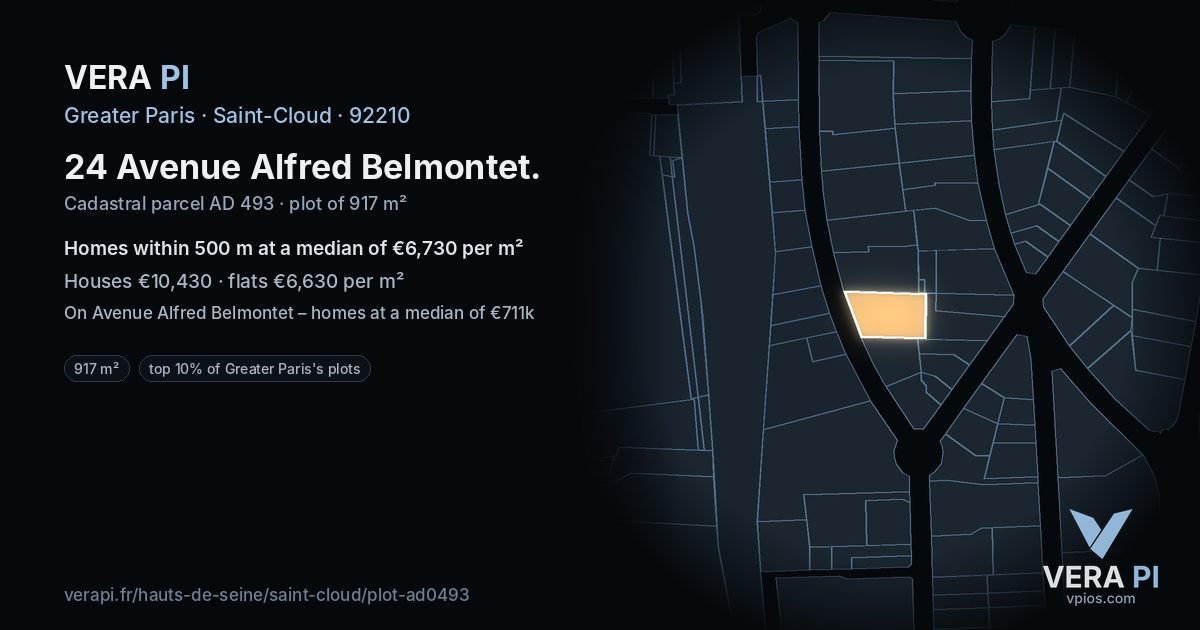 24 Avenue Alfred Belmontet, Saint-Cloud at night – the plot lit, the parcels around coloured by the prices near them