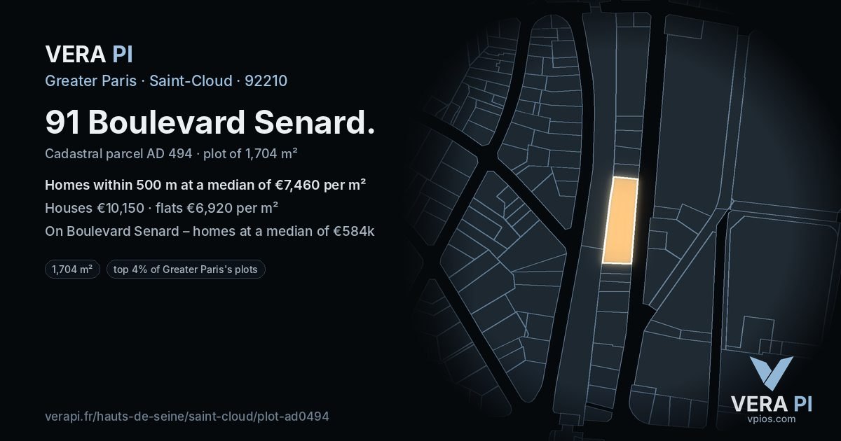 91 Boulevard Senard, Saint-Cloud at night – the plot lit, the parcels around coloured by the prices near them