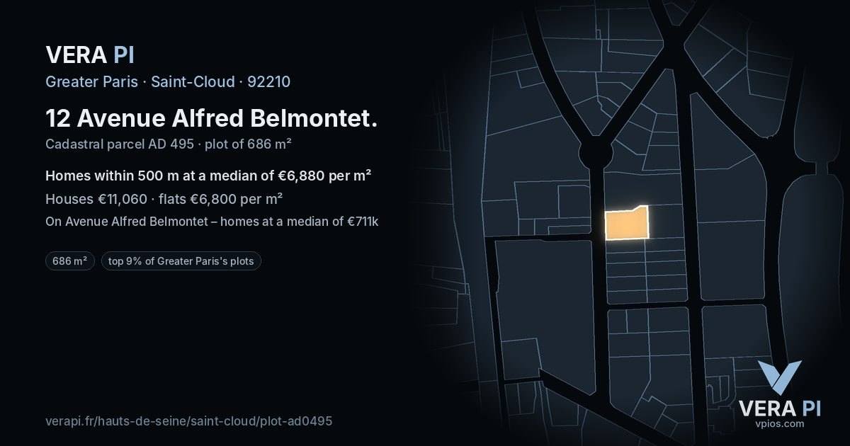 12 Avenue Alfred Belmontet, Saint-Cloud at night – the plot lit, the parcels around coloured by the prices near them