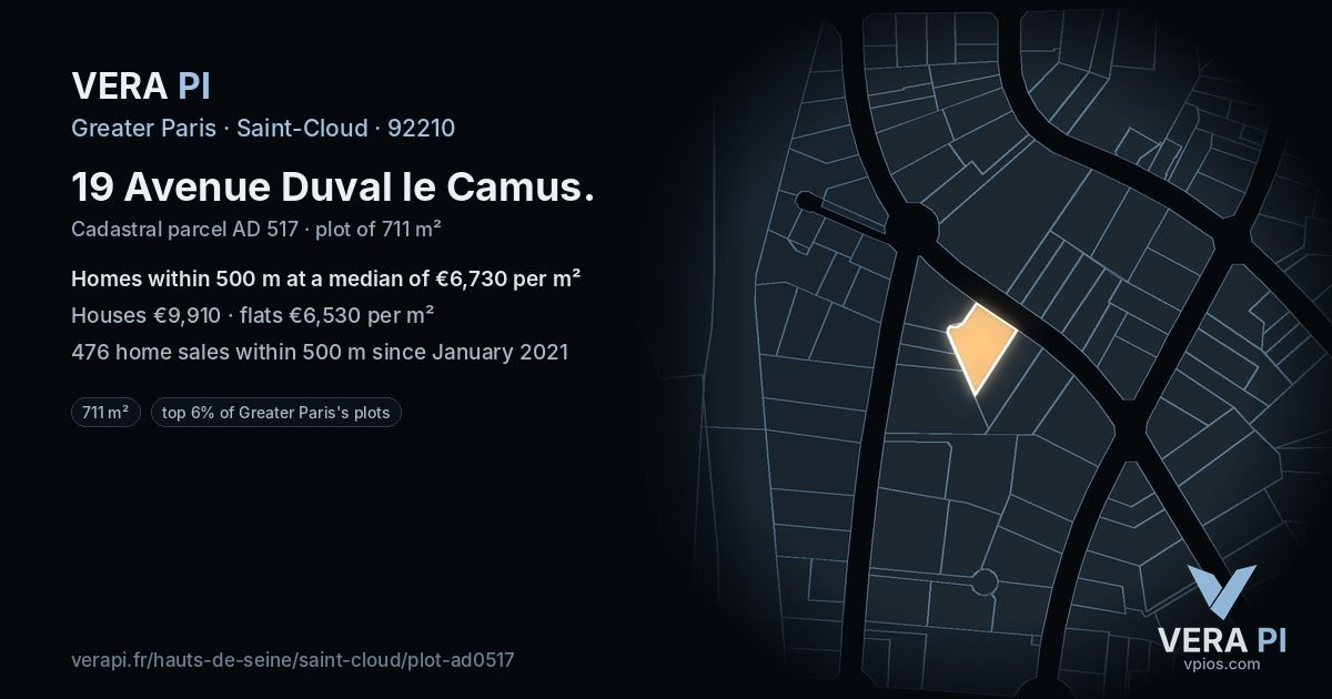 19 Avenue Duval le Camus, Saint-Cloud at night – the plot lit, the parcels around coloured by the prices near them