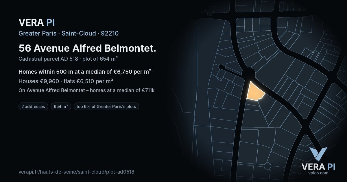 56 Avenue Alfred Belmontet, Saint-Cloud at night – the plot lit, the parcels around coloured by the prices near them