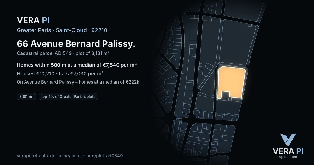 66 Avenue Bernard Palissy, Saint-Cloud at night – the plot lit, the parcels around coloured by the prices near them