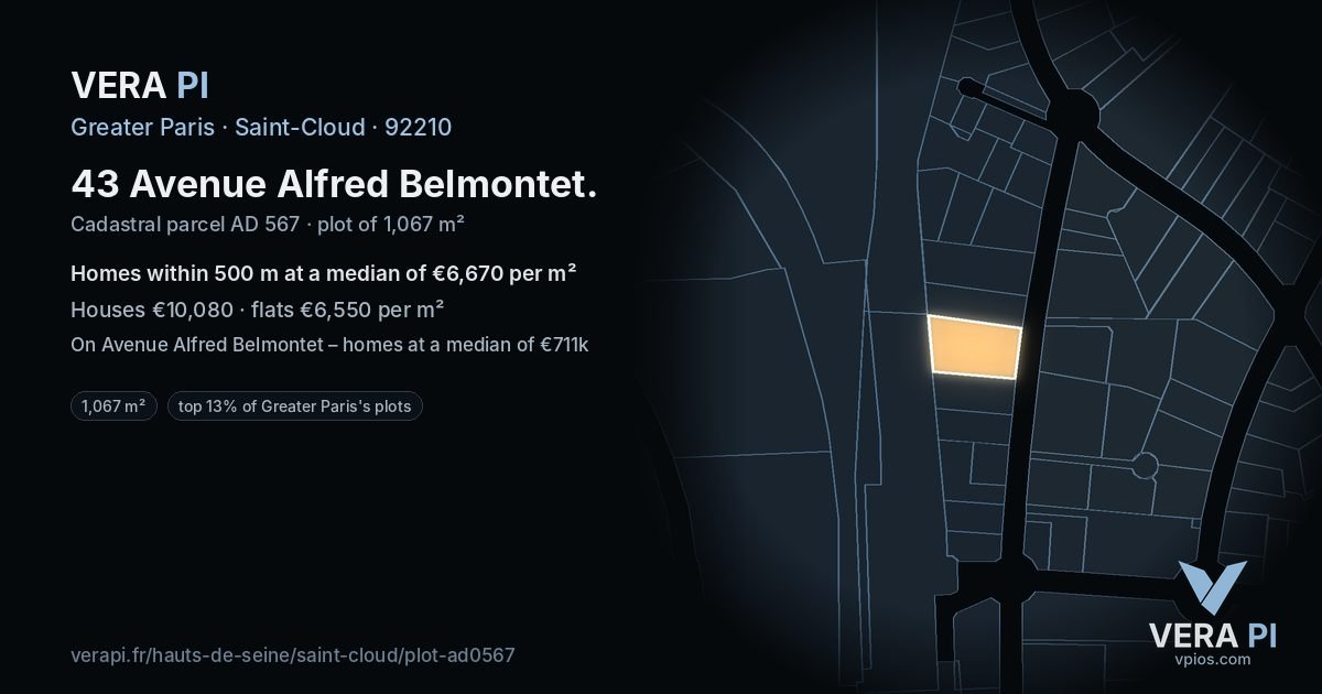 43 Avenue Alfred Belmontet, Saint-Cloud at night – the plot lit, the parcels around coloured by the prices near them
