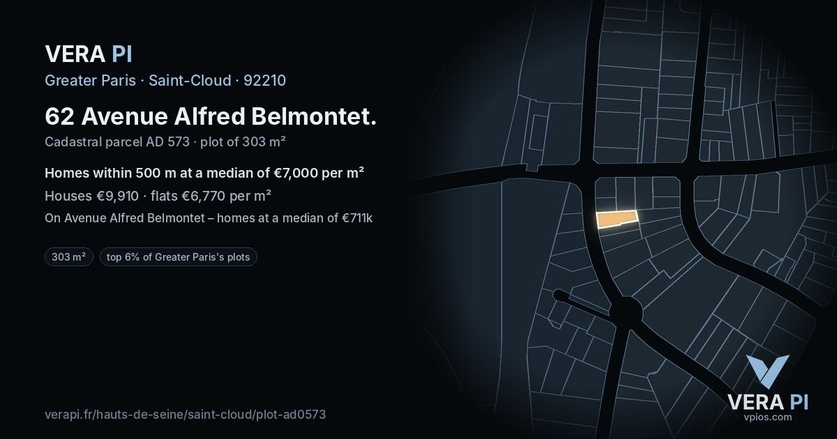 62 Avenue Alfred Belmontet, Saint-Cloud at night – the plot lit, the parcels around coloured by the prices near them