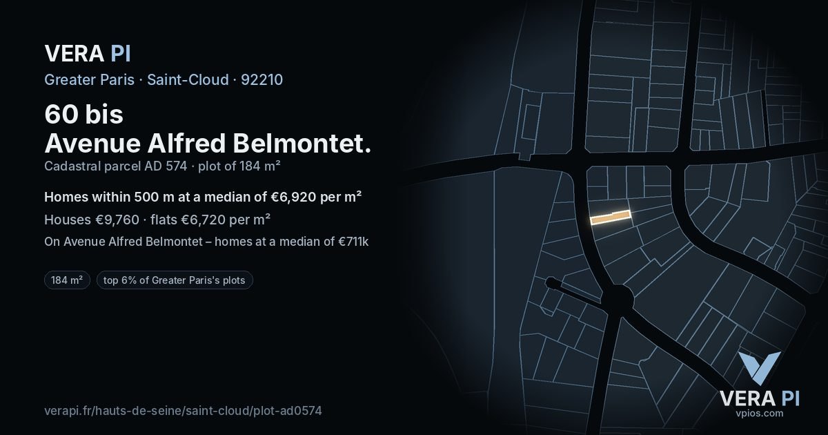 60 bis Avenue Alfred Belmontet, Saint-Cloud at night – the plot lit, the parcels around coloured by the prices near them