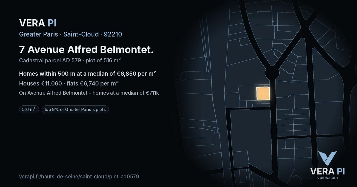 7 Avenue Alfred Belmontet, Saint-Cloud at night – the plot lit, the parcels around coloured by the prices near them