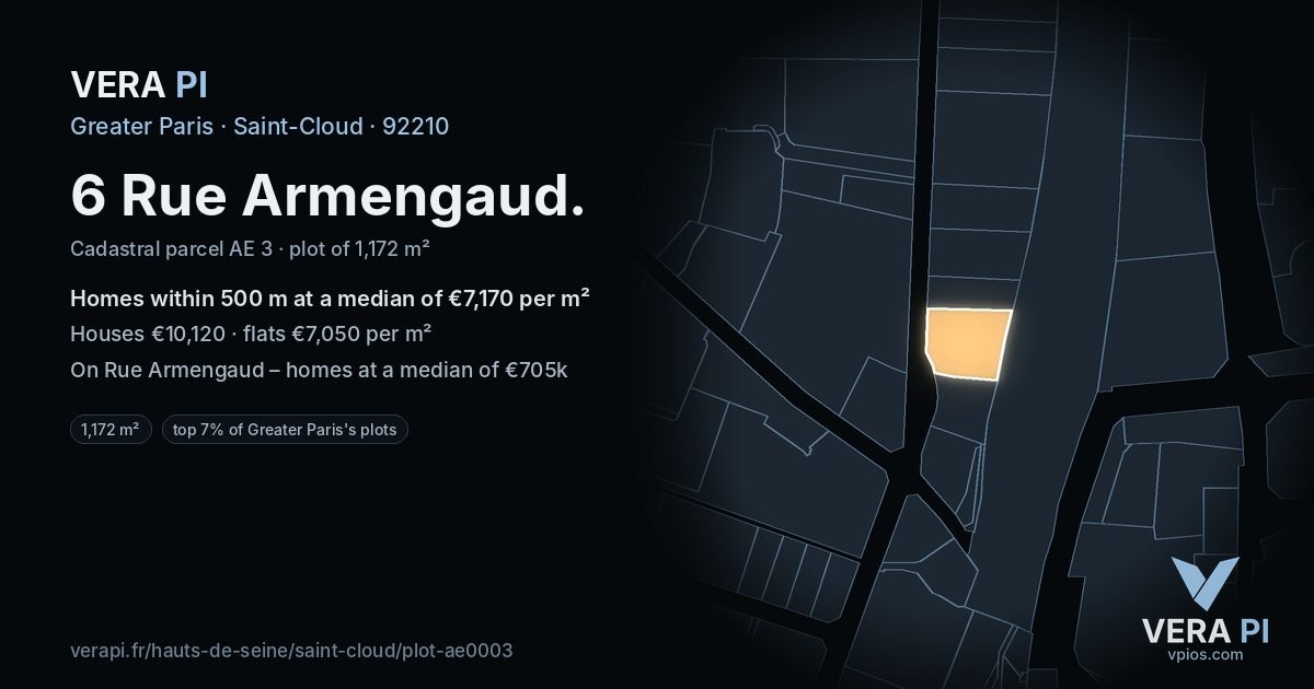 6 Rue Armengaud, Saint-Cloud at night – the plot lit, the parcels around coloured by the prices near them