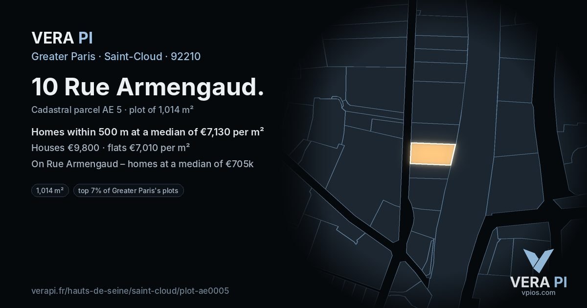 10 Rue Armengaud, Saint-Cloud at night – the plot lit, the parcels around coloured by the prices near them