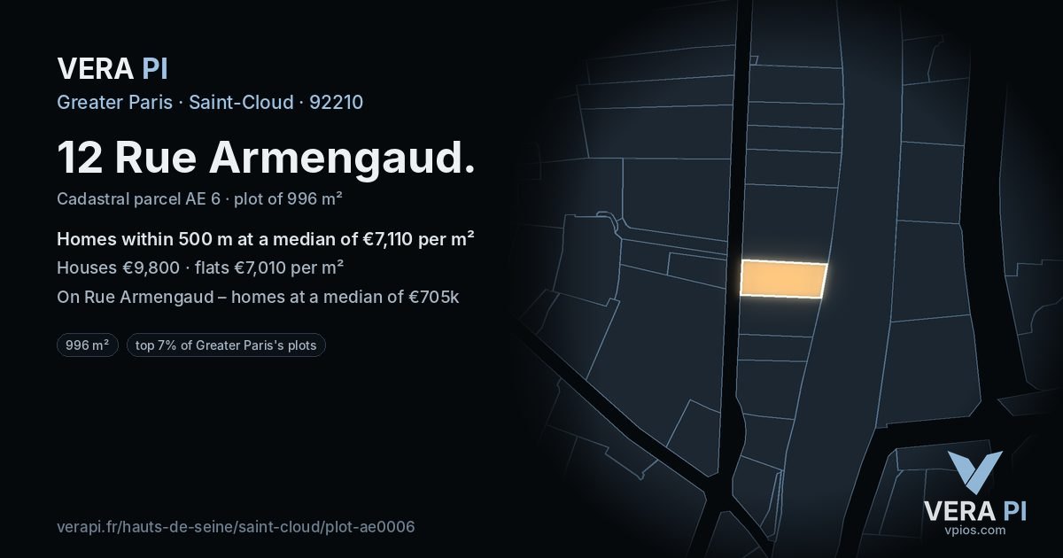 12 Rue Armengaud, Saint-Cloud at night – the plot lit, the parcels around coloured by the prices near them