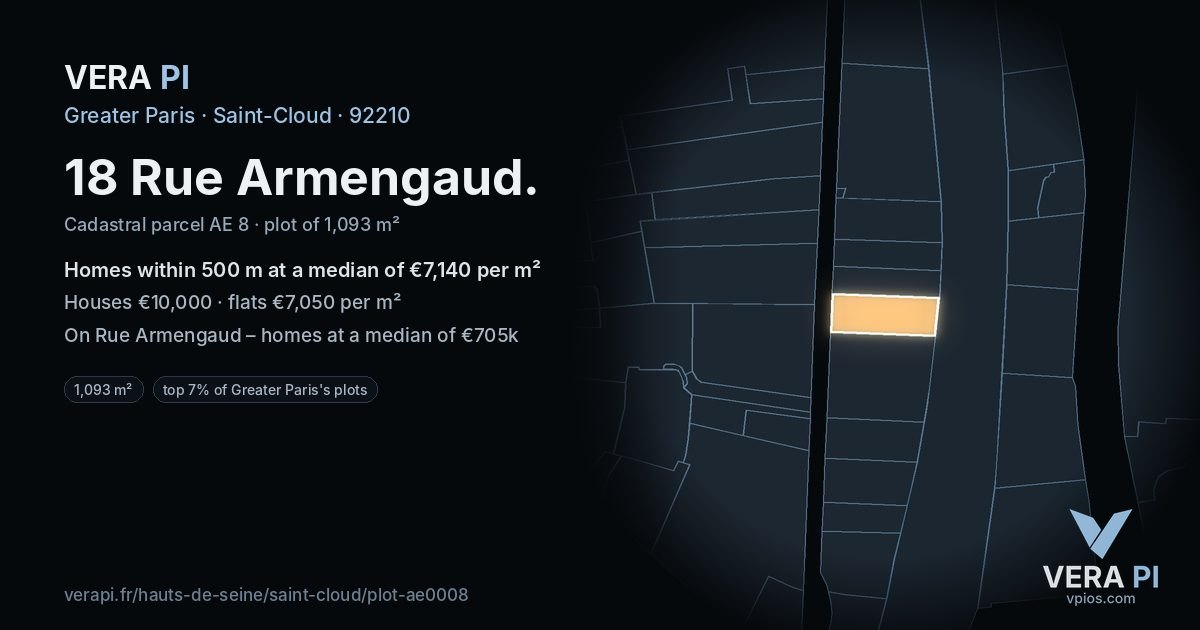 18 Rue Armengaud, Saint-Cloud at night – the plot lit, the parcels around coloured by the prices near them
