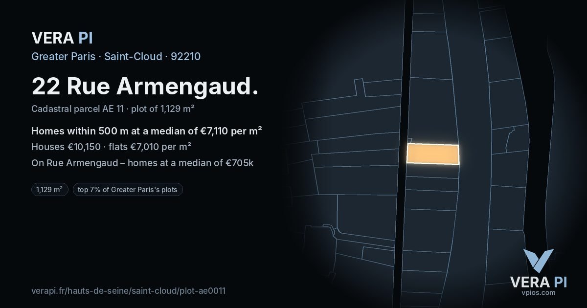 22 Rue Armengaud, Saint-Cloud at night – the plot lit, the parcels around coloured by the prices near them