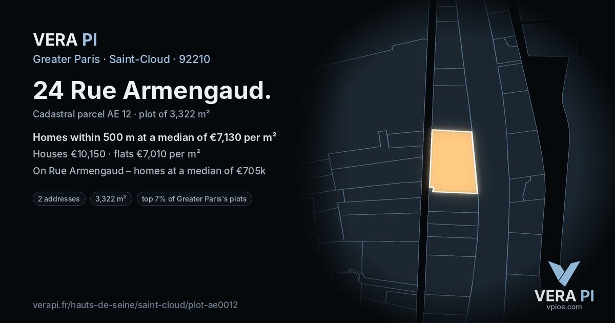 24 Rue Armengaud, Saint-Cloud at night – the plot lit, the parcels around coloured by the prices near them