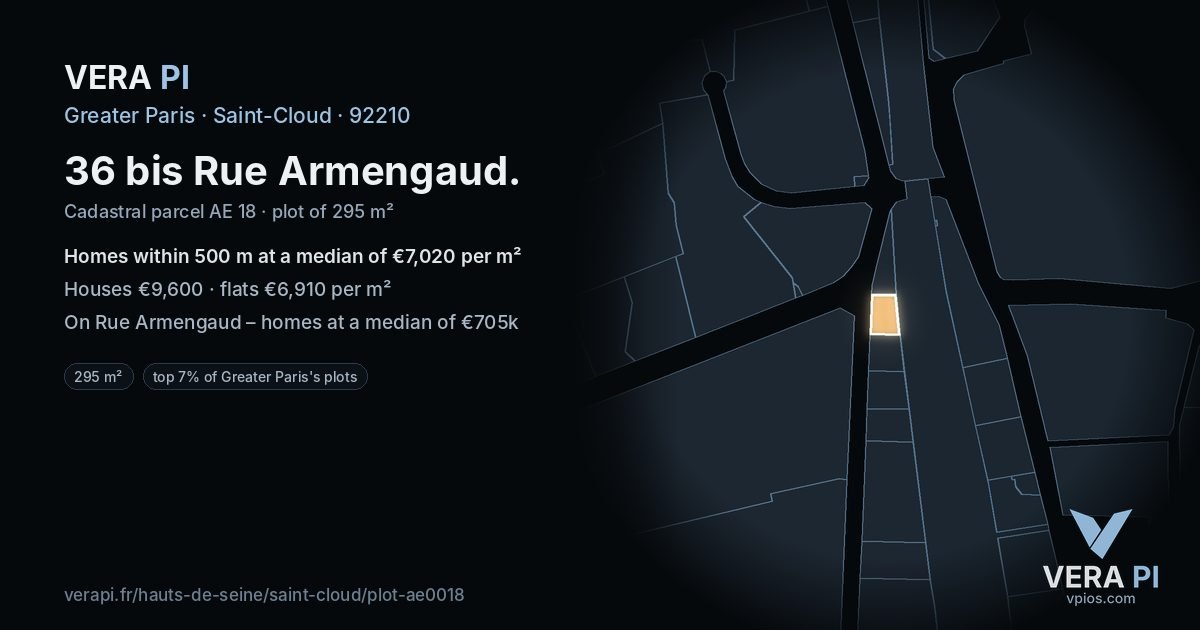 36 bis Rue Armengaud, Saint-Cloud at night – the plot lit, the parcels around coloured by the prices near them