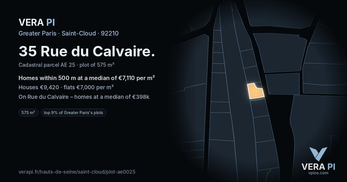 35 Rue du Calvaire, Saint-Cloud at night – the plot lit, the parcels around coloured by the prices near them