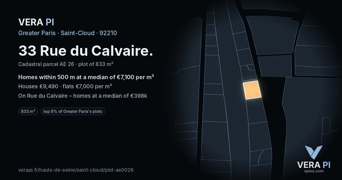 33 Rue du Calvaire, Saint-Cloud at night – the plot lit, the parcels around coloured by the prices near them