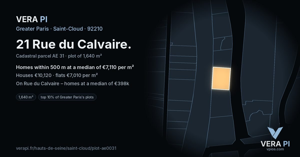 21 Rue du Calvaire, Saint-Cloud at night – the plot lit, the parcels around coloured by the prices near them