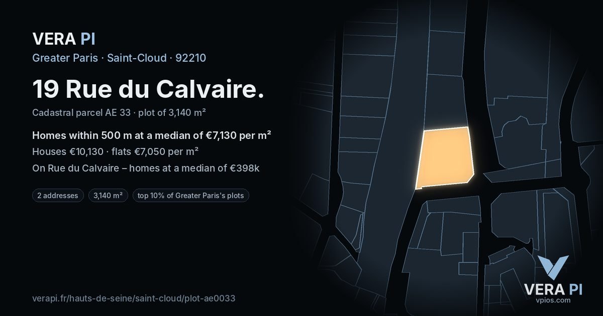 19 Rue du Calvaire, Saint-Cloud at night – the plot lit, the parcels around coloured by the prices near them