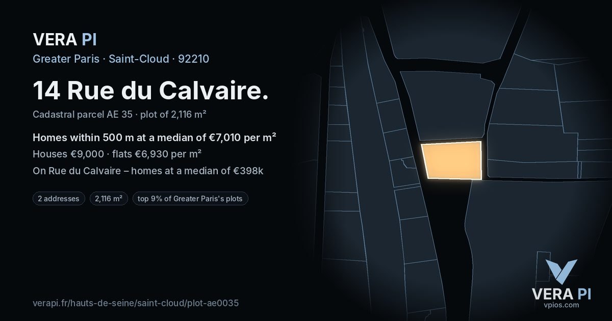 14 Rue du Calvaire, Saint-Cloud at night – the plot lit, the parcels around coloured by the prices near them