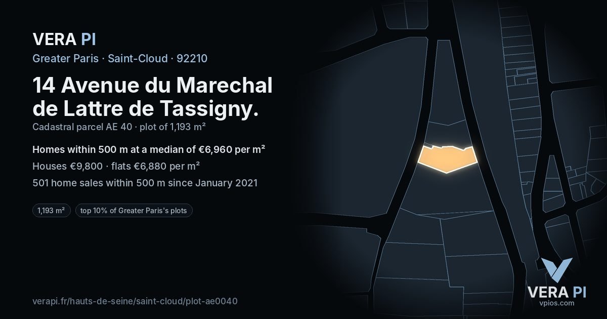 14 Avenue du Marechal de Lattre de Tassigny, Saint-Cloud at night – the plot lit, the parcels around coloured by the prices near them