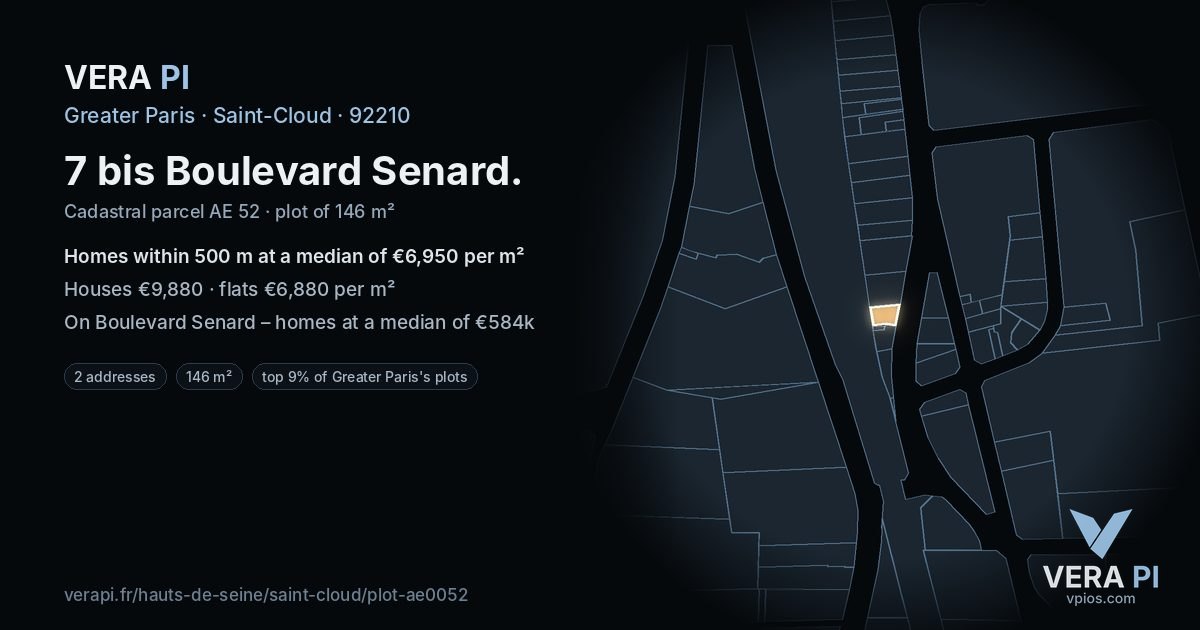 7 bis Boulevard Senard, Saint-Cloud at night – the plot lit, the parcels around coloured by the prices near them