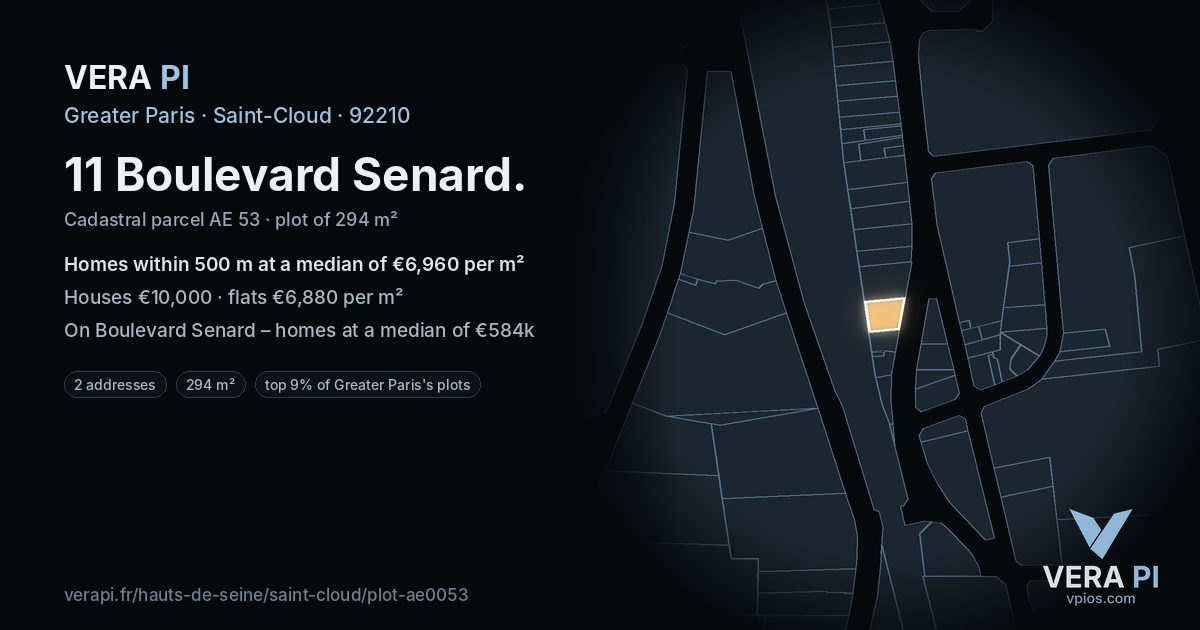 11 Boulevard Senard, Saint-Cloud at night – the plot lit, the parcels around coloured by the prices near them