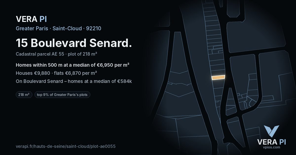 15 Boulevard Senard, Saint-Cloud at night – the plot lit, the parcels around coloured by the prices near them