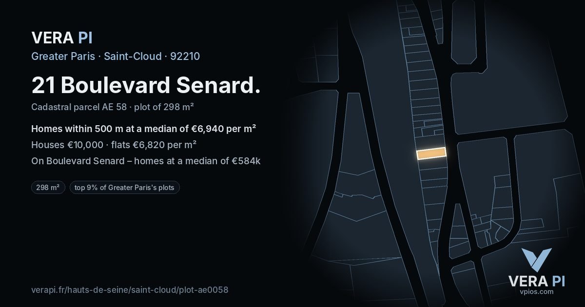 21 Boulevard Senard, Saint-Cloud at night – the plot lit, the parcels around coloured by the prices near them