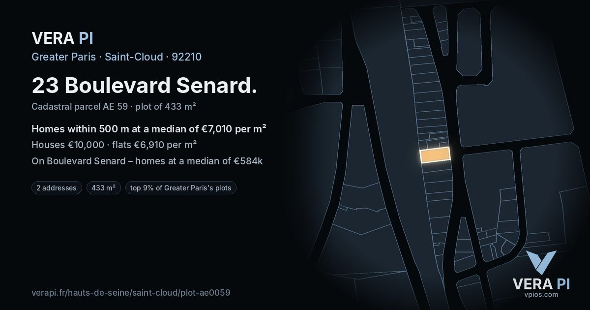 23 Boulevard Senard, Saint-Cloud at night – the plot lit, the parcels around coloured by the prices near them