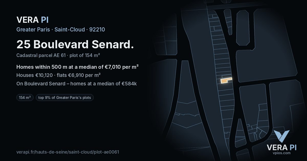 25 Boulevard Senard, Saint-Cloud at night – the plot lit, the parcels around coloured by the prices near them
