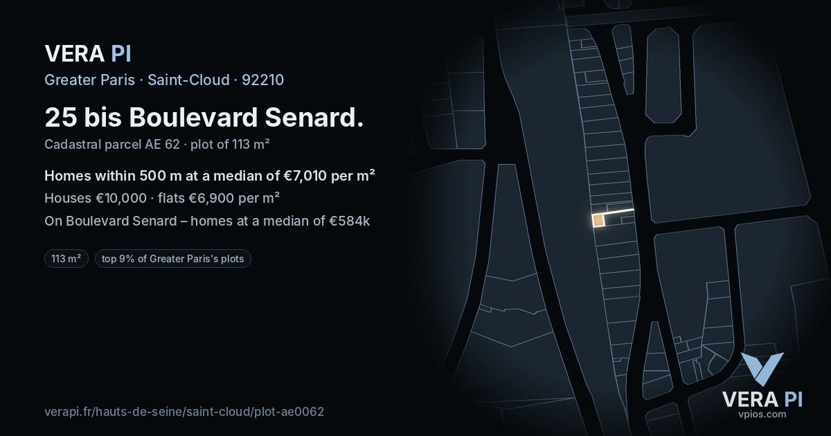 25 bis Boulevard Senard, Saint-Cloud at night – the plot lit, the parcels around coloured by the prices near them