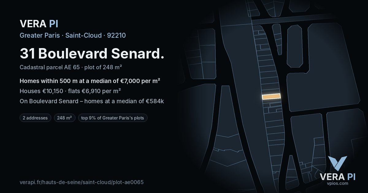 31 Boulevard Senard, Saint-Cloud at night – the plot lit, the parcels around coloured by the prices near them