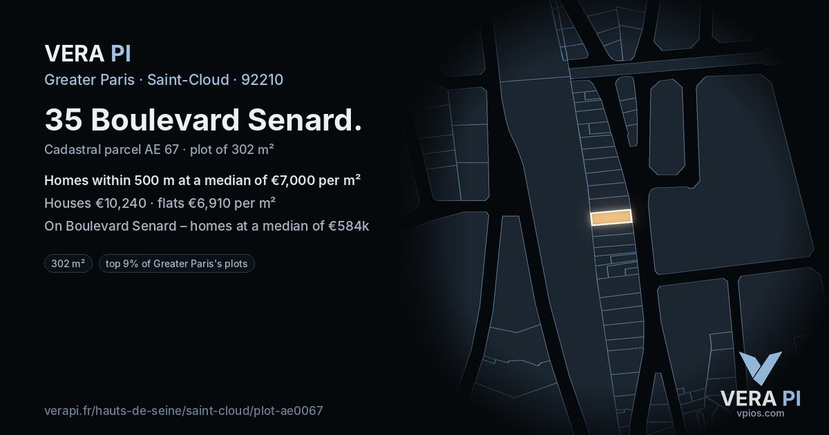 35 Boulevard Senard, Saint-Cloud at night – the plot lit, the parcels around coloured by the prices near them