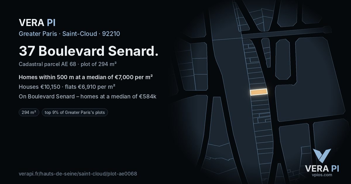 37 Boulevard Senard, Saint-Cloud at night – the plot lit, the parcels around coloured by the prices near them