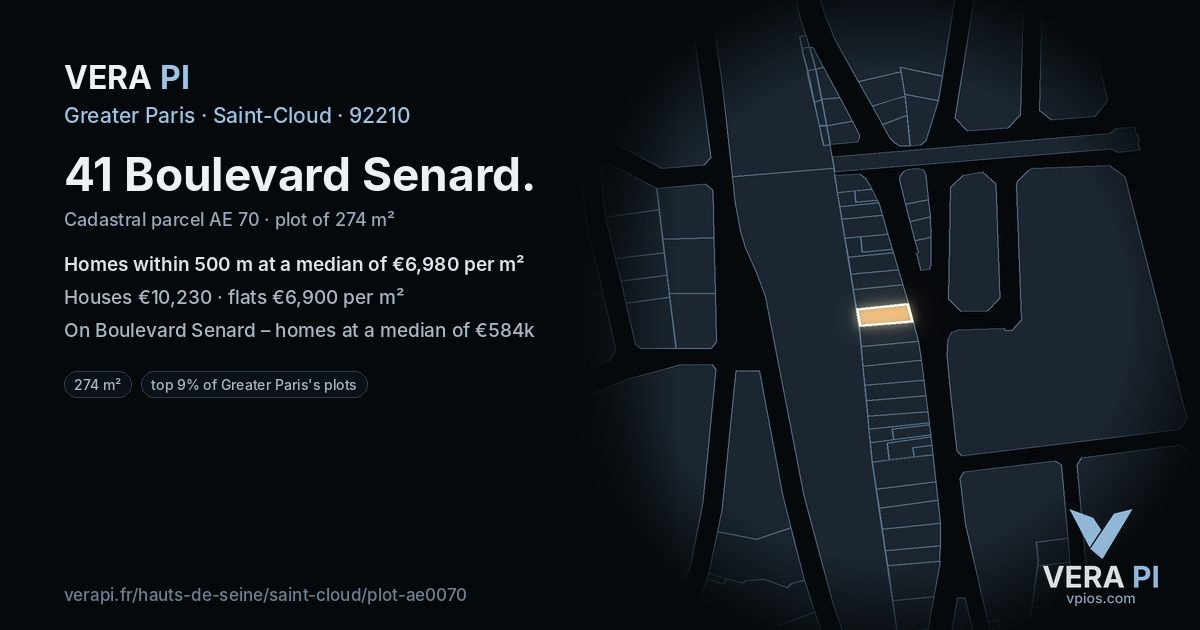 41 Boulevard Senard, Saint-Cloud at night – the plot lit, the parcels around coloured by the prices near them