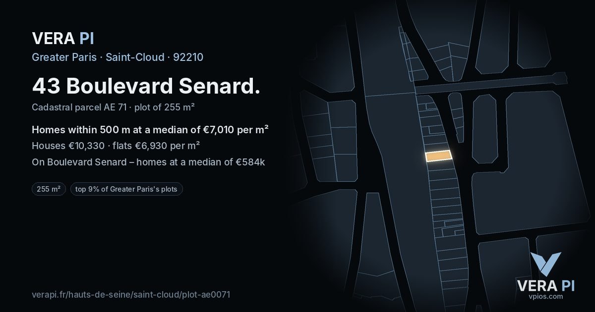 43 Boulevard Senard, Saint-Cloud at night – the plot lit, the parcels around coloured by the prices near them