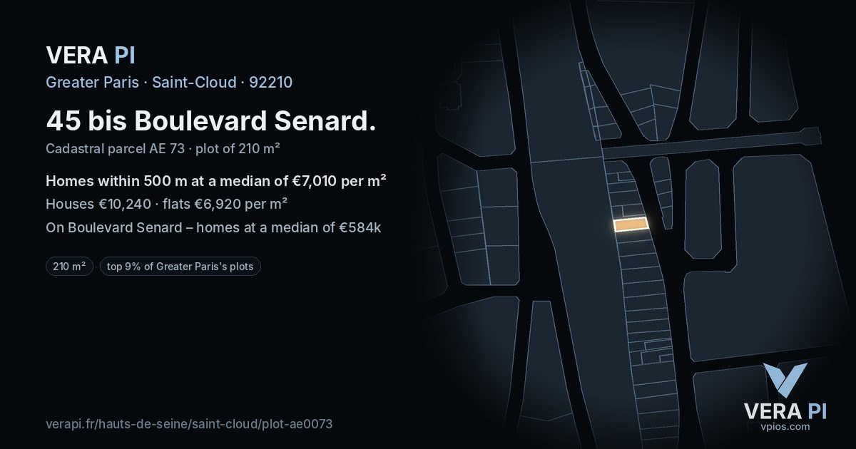 45 bis Boulevard Senard, Saint-Cloud at night – the plot lit, the parcels around coloured by the prices near them