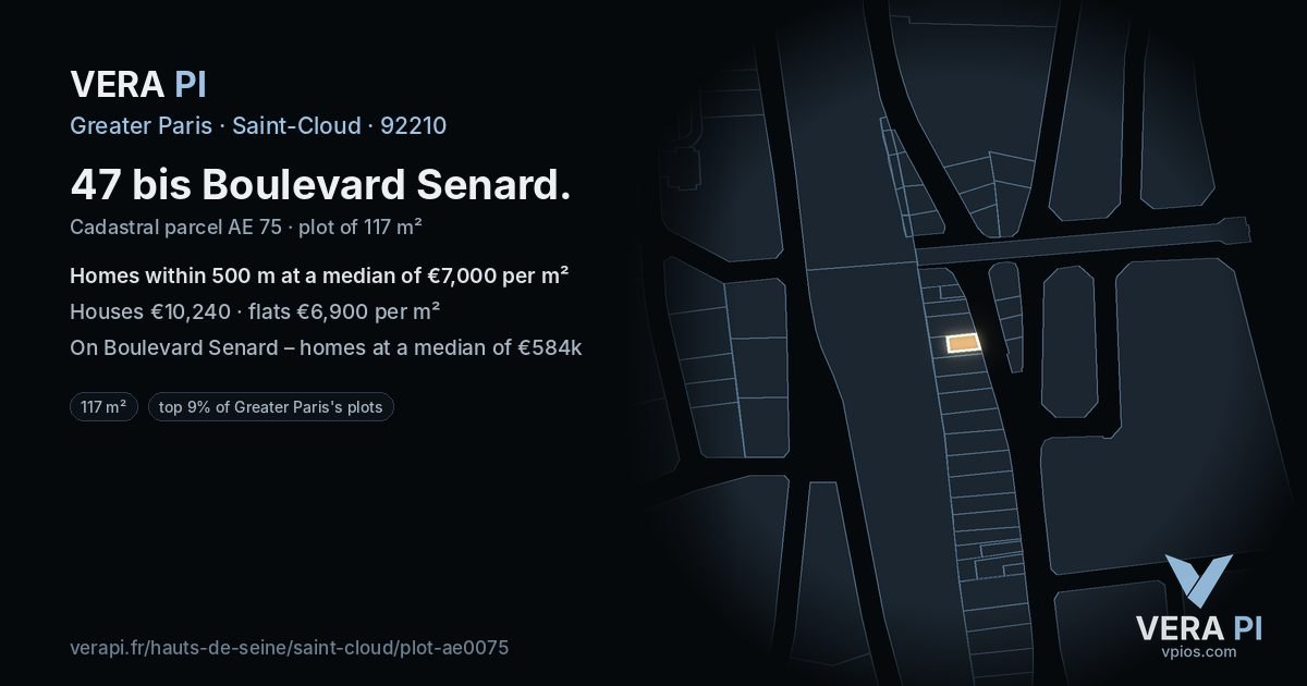 47 bis Boulevard Senard, Saint-Cloud at night – the plot lit, the parcels around coloured by the prices near them