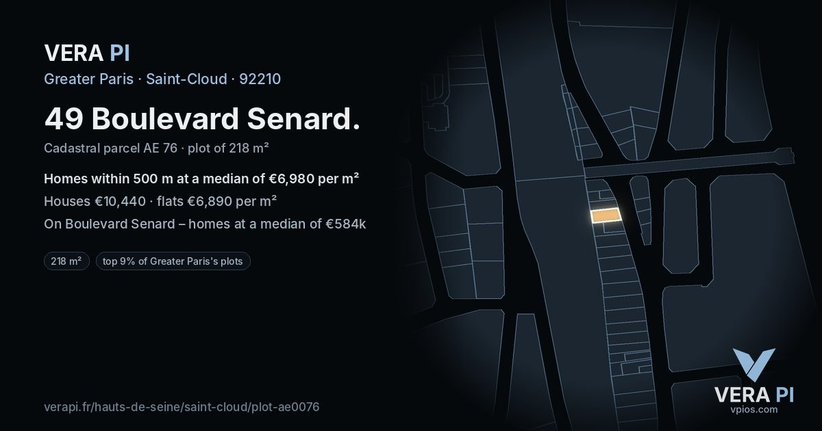 49 Boulevard Senard, Saint-Cloud at night – the plot lit, the parcels around coloured by the prices near them