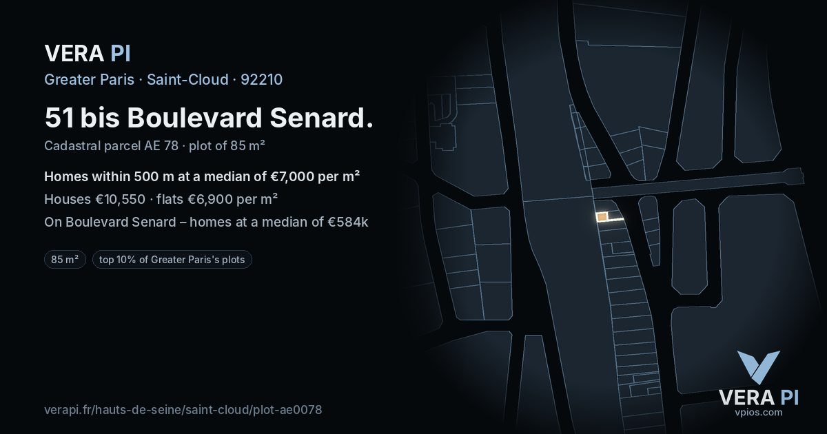 51 bis Boulevard Senard, Saint-Cloud at night – the plot lit, the parcels around coloured by the prices near them